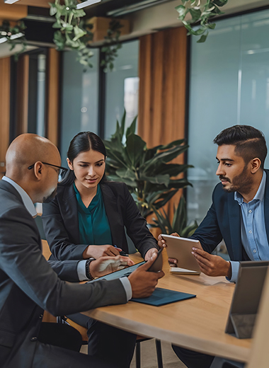 Inicio sala de conferencias de oficinas multietnicas diversas equipo de reuniones de tres empresarios creativos disc de conversacion
